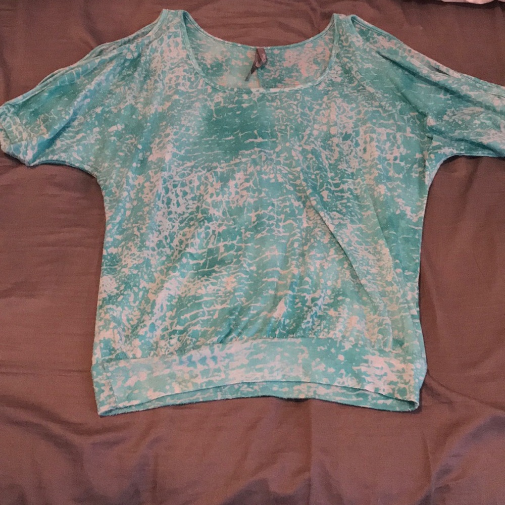 teal and white top